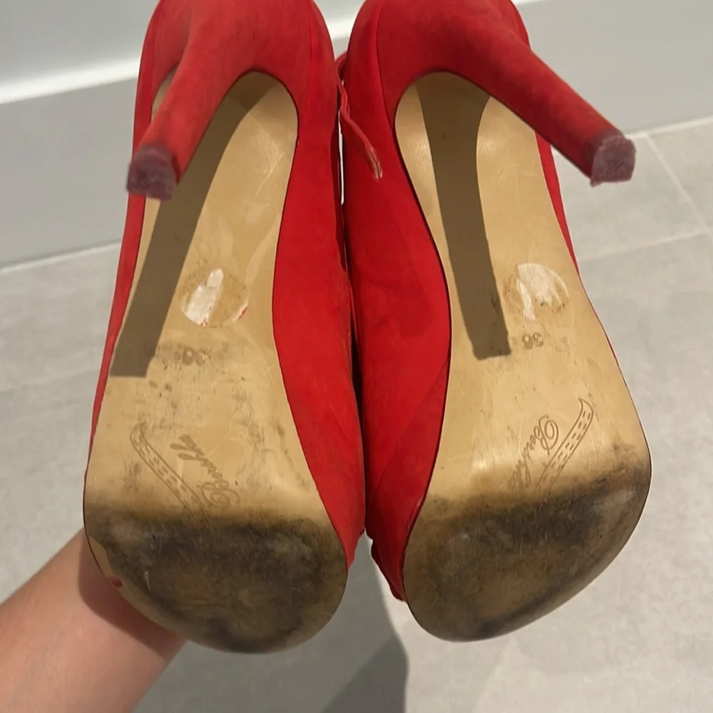Bershka women size EUR 36 6 red open toe heel stilleto shoes suede type fabric